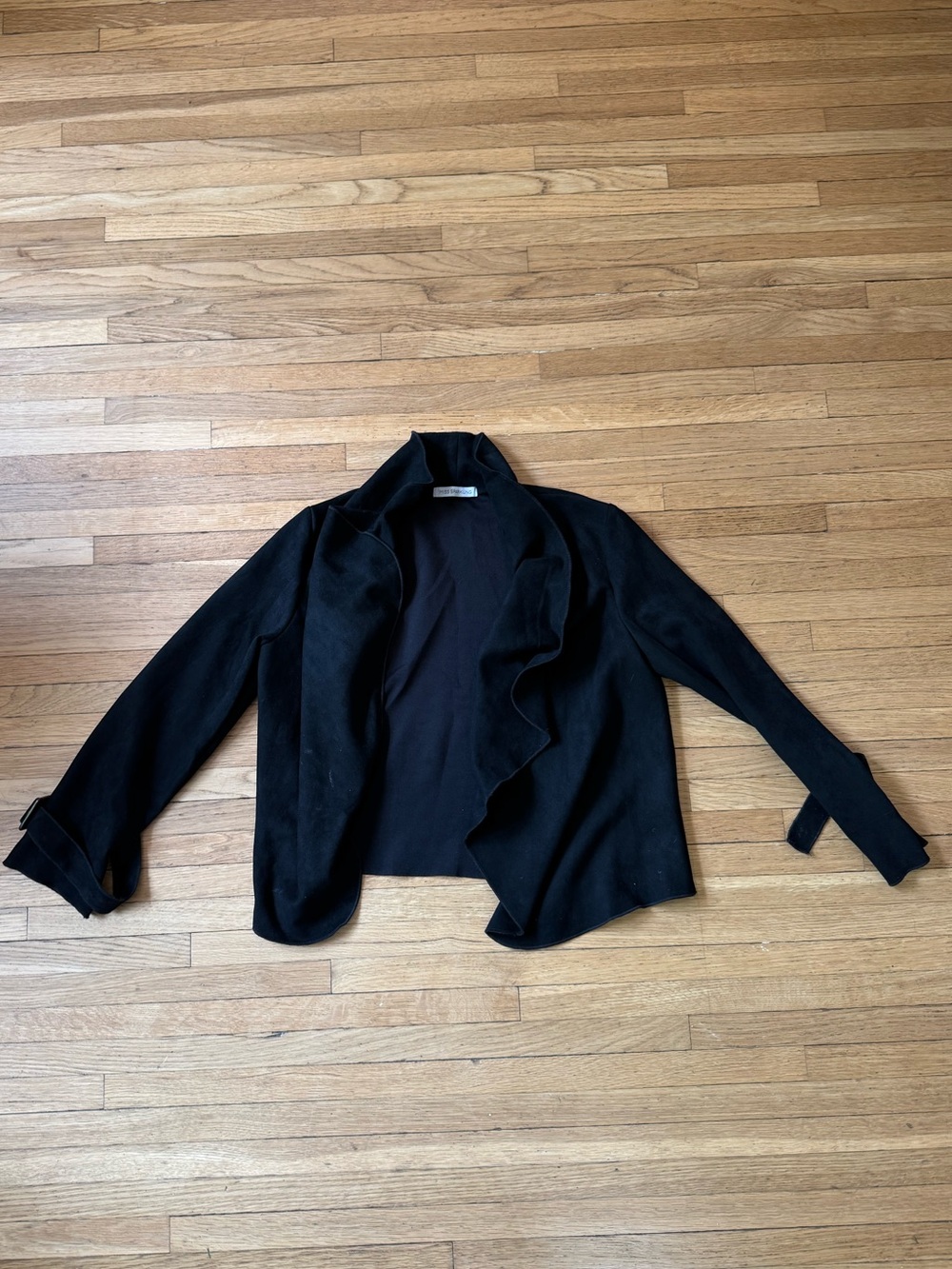 Women's Black Open-Front Ruffle-Trim Blazer